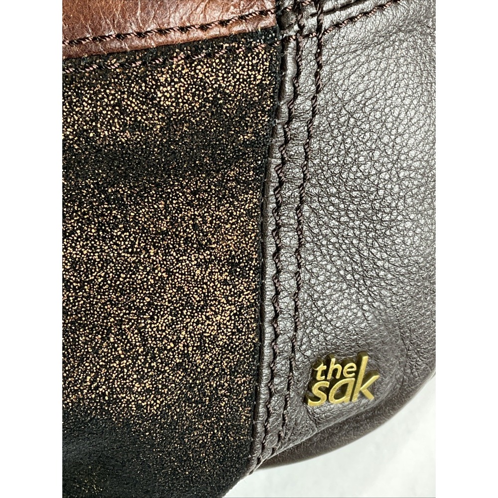 The Sak Deanna Leather Metallic Brown Hobo Boho Patchwork Shoulder Bag Purse - Picture 7 of 11